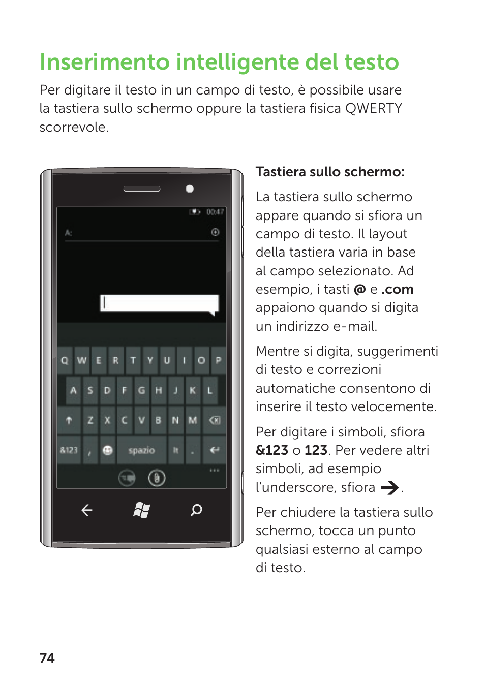 Inserimento intelligente del testo | Dell Mobile Venue Pro User Manual | Page 78 / 104