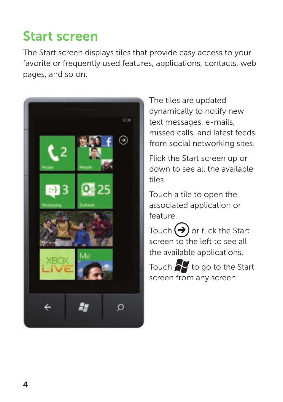 Start screen | Dell Mobile Venue Pro User Manual | Page 8 / 104