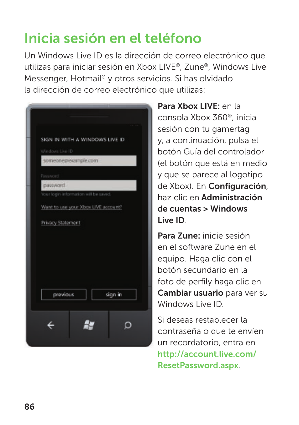 Inicia sesión en el teléfono | Dell Mobile Venue Pro User Manual | Page 90 / 104