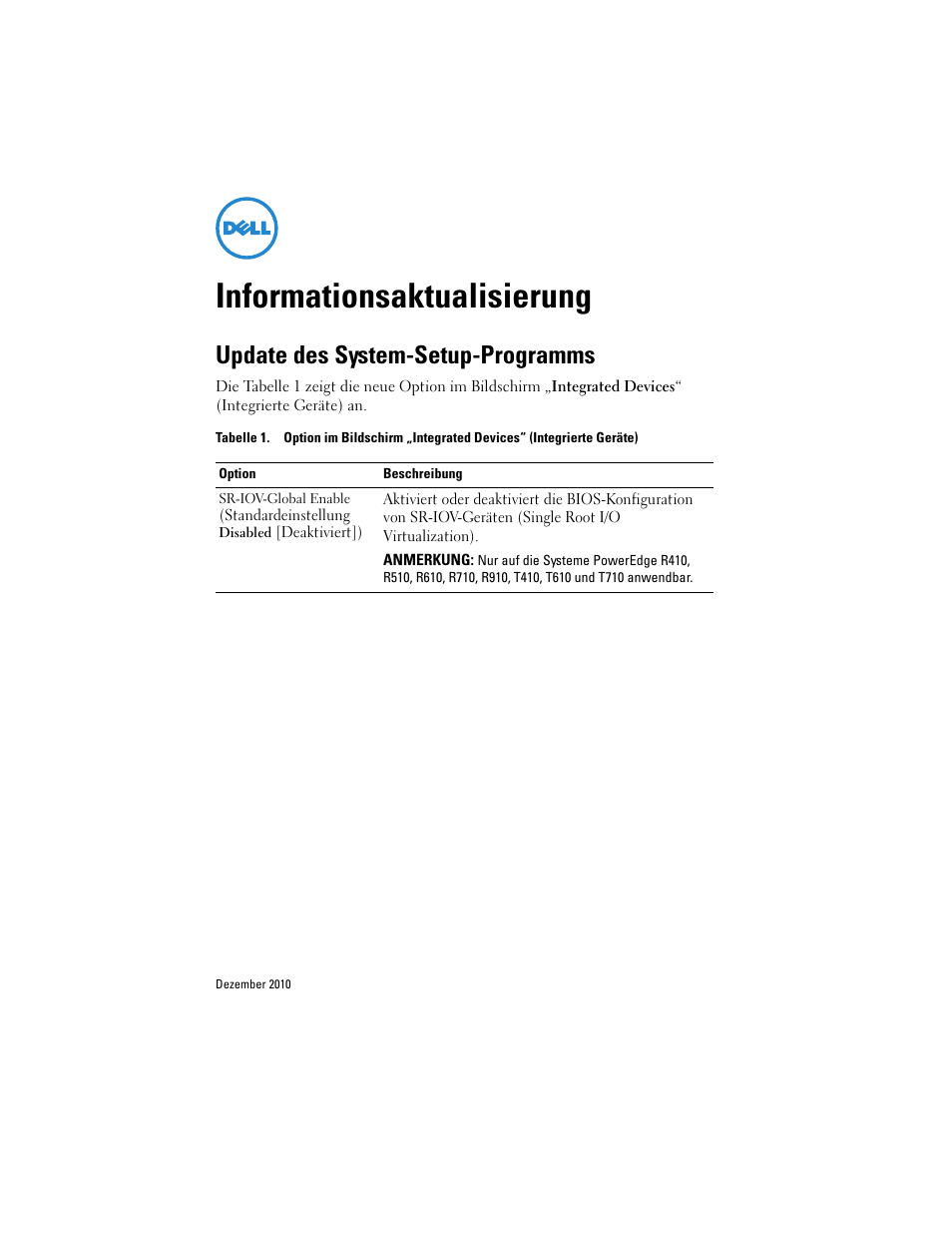 Informationsaktualisierung, Update des system-setup-programms | Dell PowerEdge R910 User Manual | Page 7 / 14