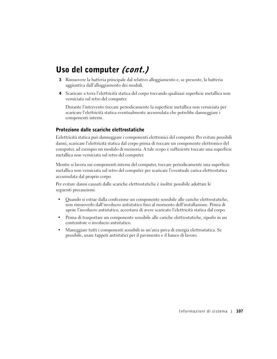 Protezione dalle scariche elettrostatiche, Uso del computer (cont.) | Dell Latitude C840 User Manual | Page 109 / 174