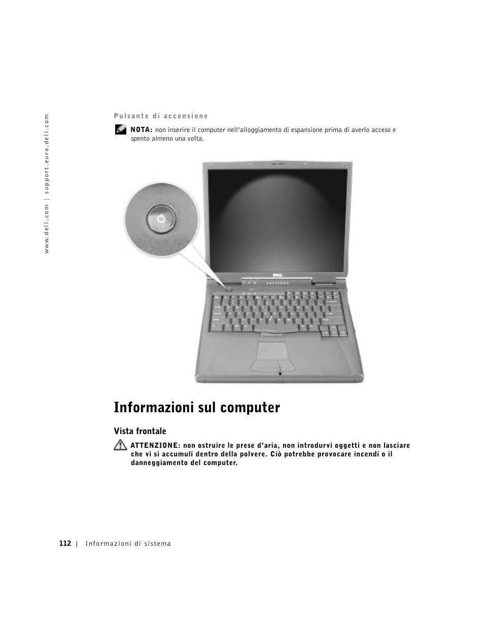 Informazioni sul computer, Vista frontale | Dell Latitude C840 User Manual | Page 114 / 174