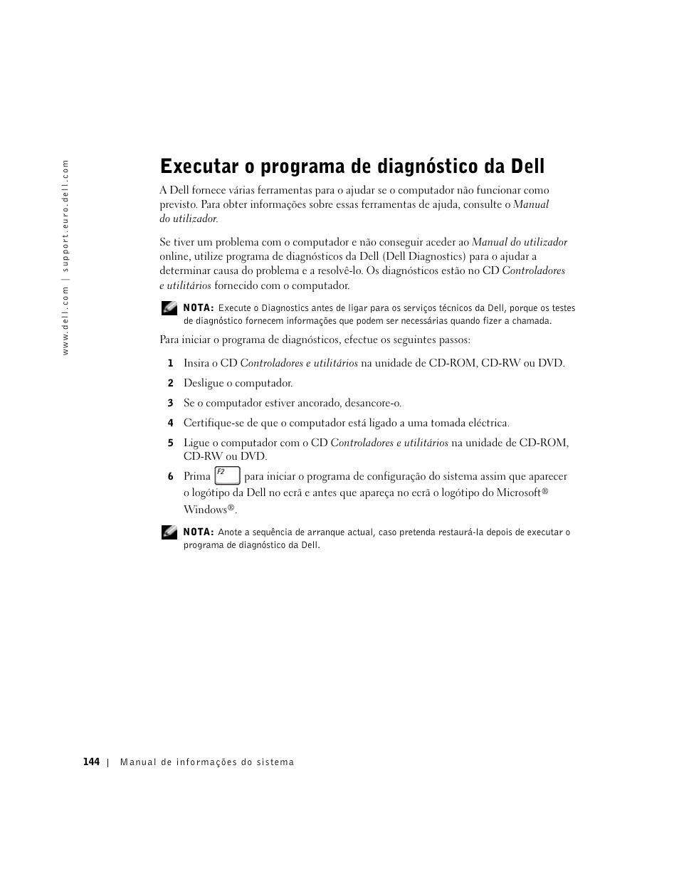 Executar o programa de diagnóstico da dell | Dell Latitude C840 User Manual | Page 146 / 174