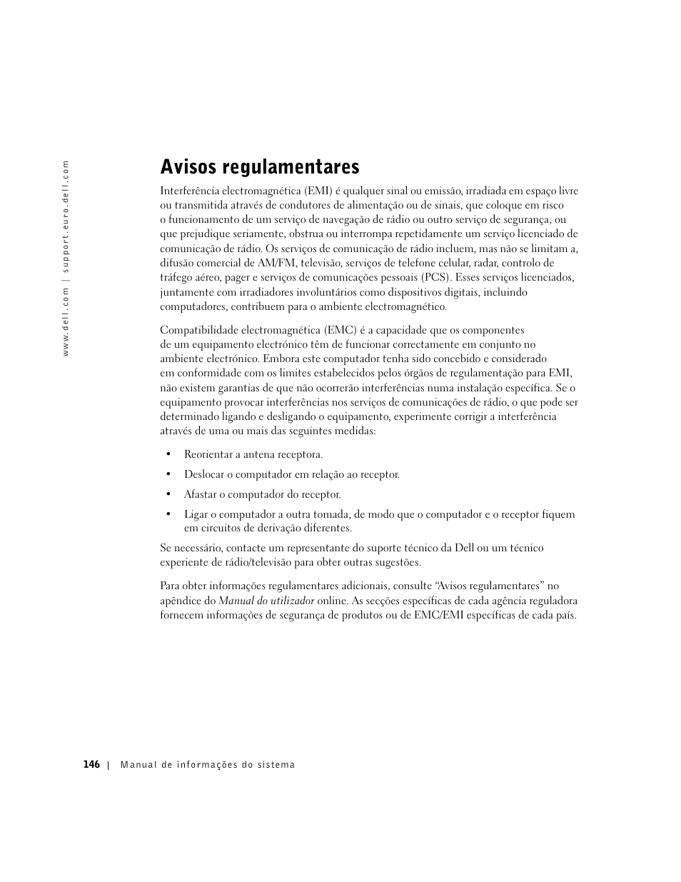 Avisos regulamentares | Dell Latitude C840 User Manual | Page 148 / 174