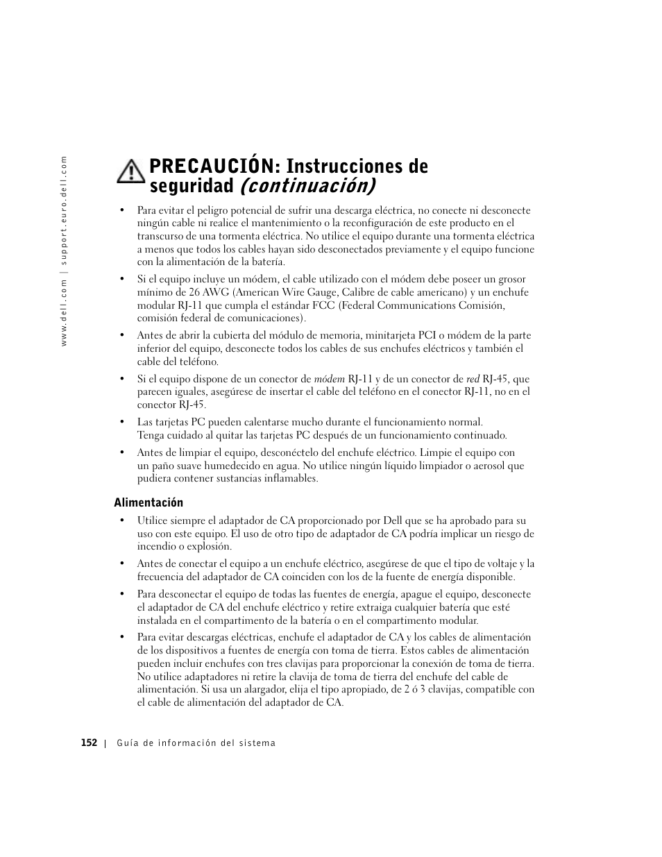 Alimentación | Dell Latitude C840 User Manual | Page 154 / 174