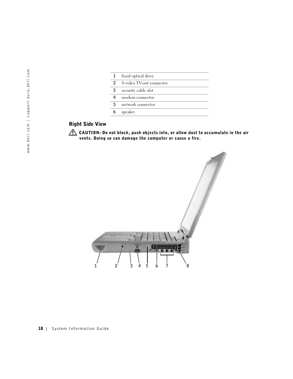 Right side view | Dell Latitude C840 User Manual | Page 20 / 174