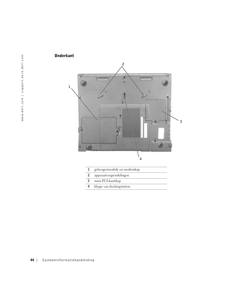 Onderkant | Dell Latitude C840 User Manual | Page 46 / 174