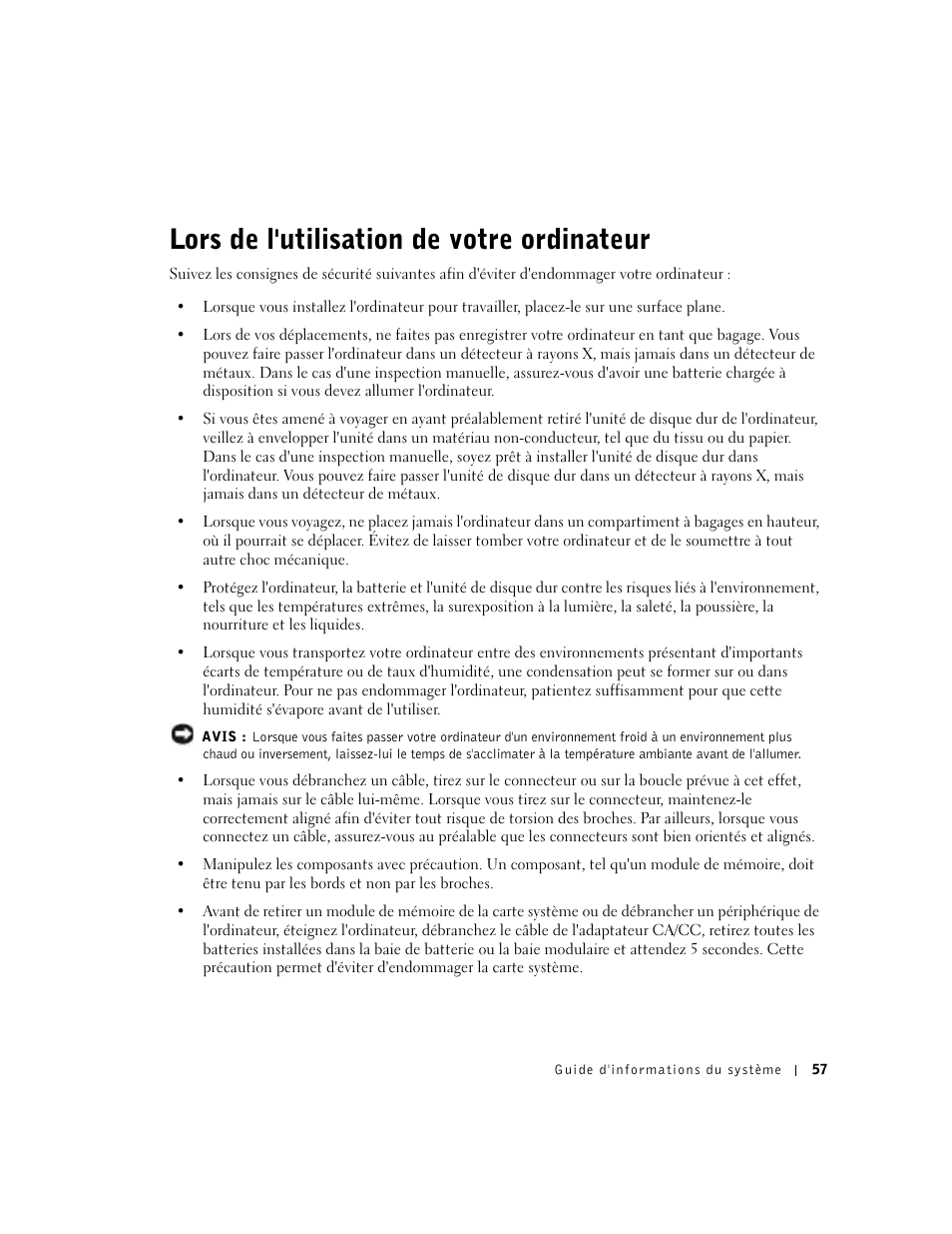 Lors de l'utilisation de votre ordinateur | Dell Latitude C840 User Manual | Page 59 / 174