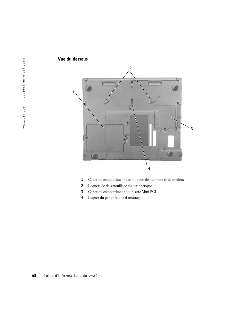 Vue du dessous | Dell Latitude C840 User Manual | Page 70 / 174