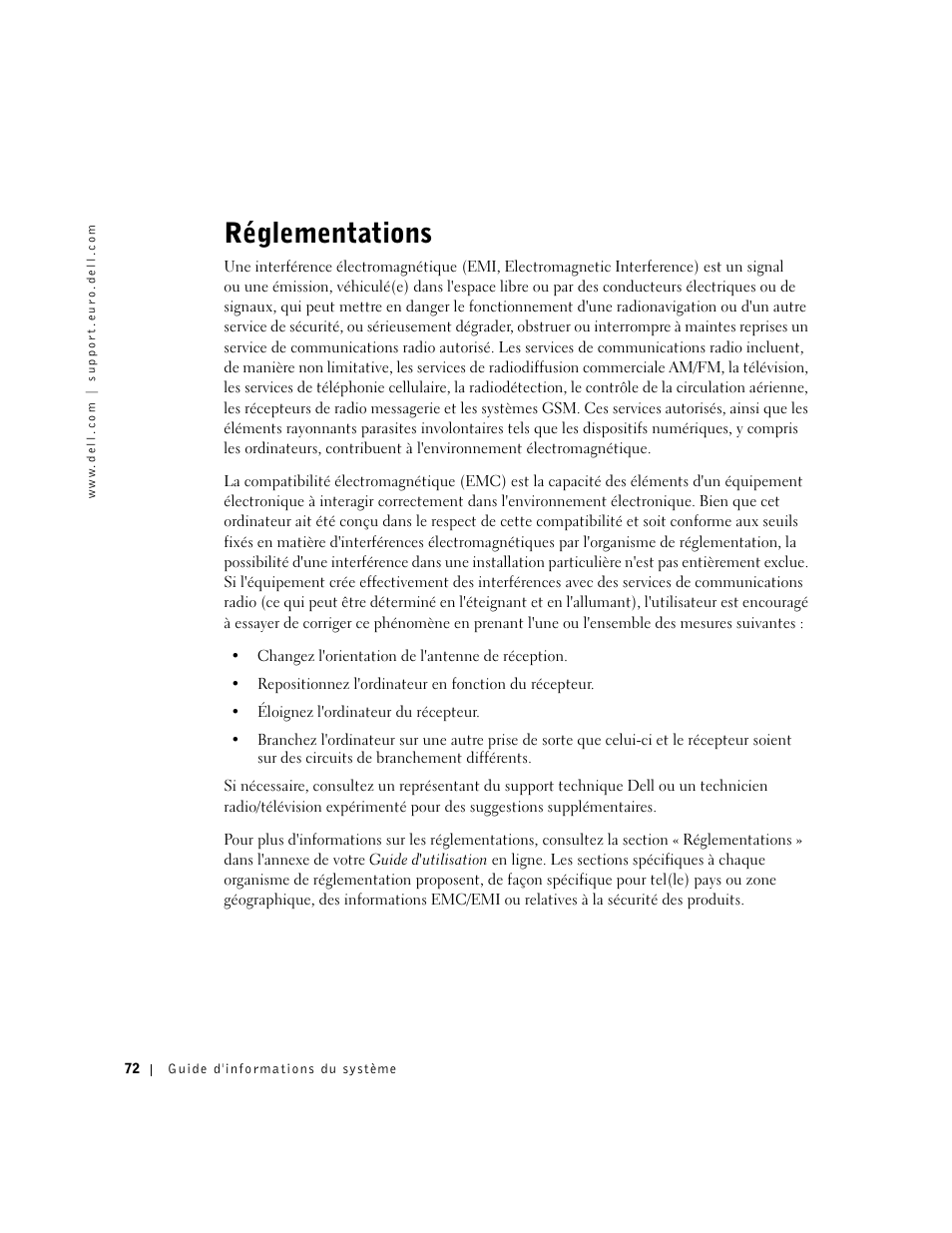 Réglementations | Dell Latitude C840 User Manual | Page 74 / 174