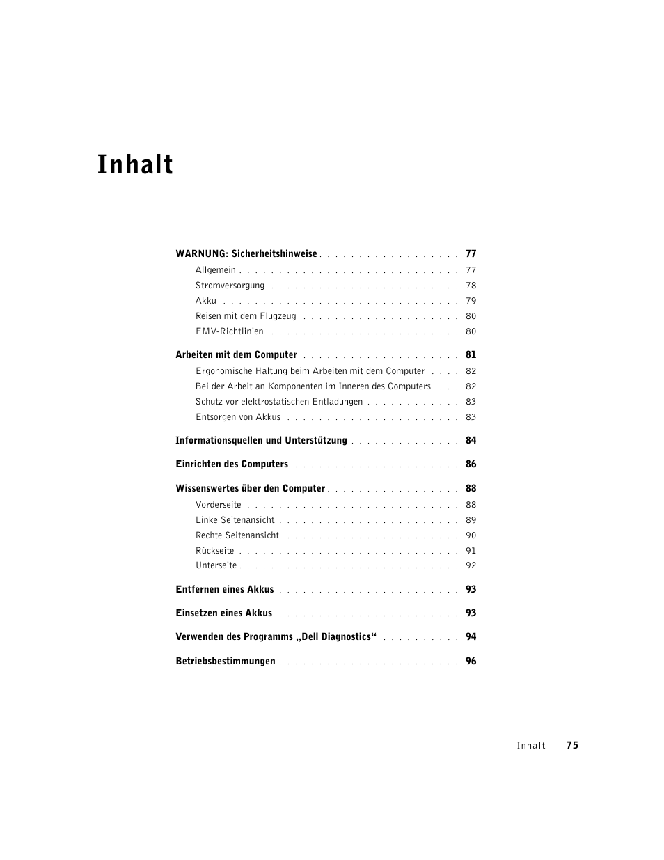 Inhalt | Dell Latitude C840 User Manual | Page 77 / 174