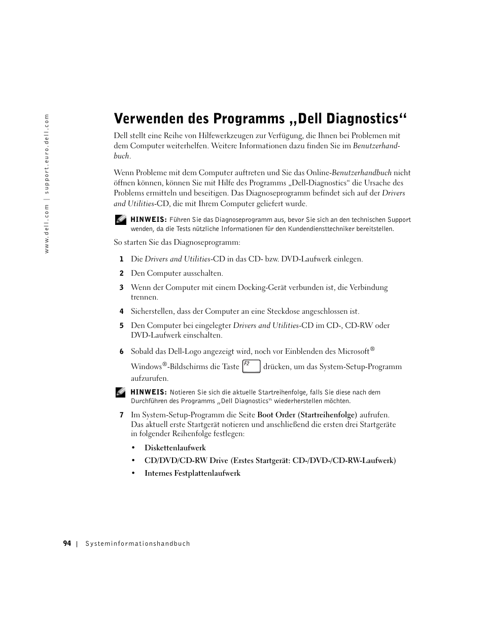 Verwenden des programms „dell diagnostics | Dell Latitude C840 User Manual | Page 96 / 174