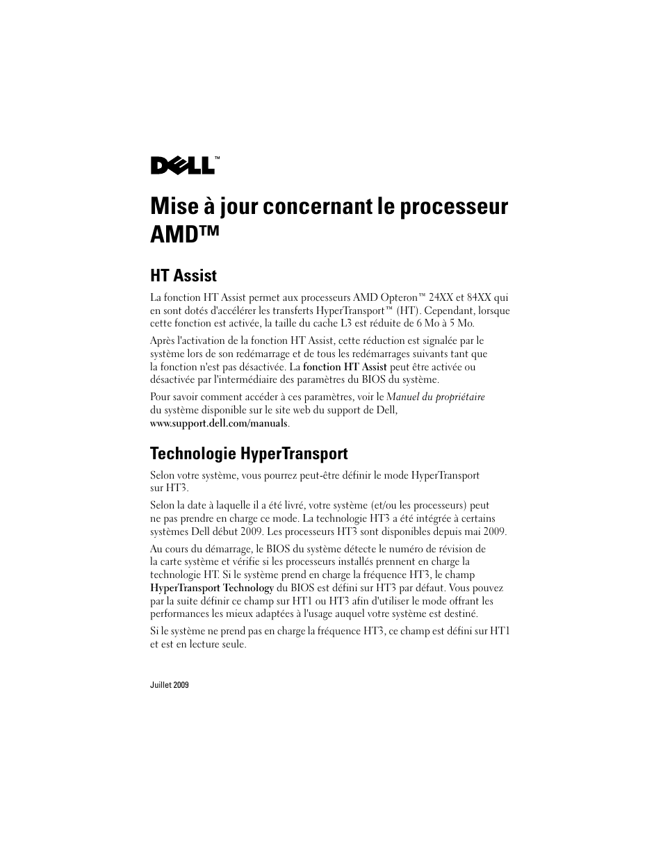 Mise à jour concernant le processeur amd, Ht assist, Technologie hypertransport | Dell PowerEdge 2970 User Manual | Page 5 / 14