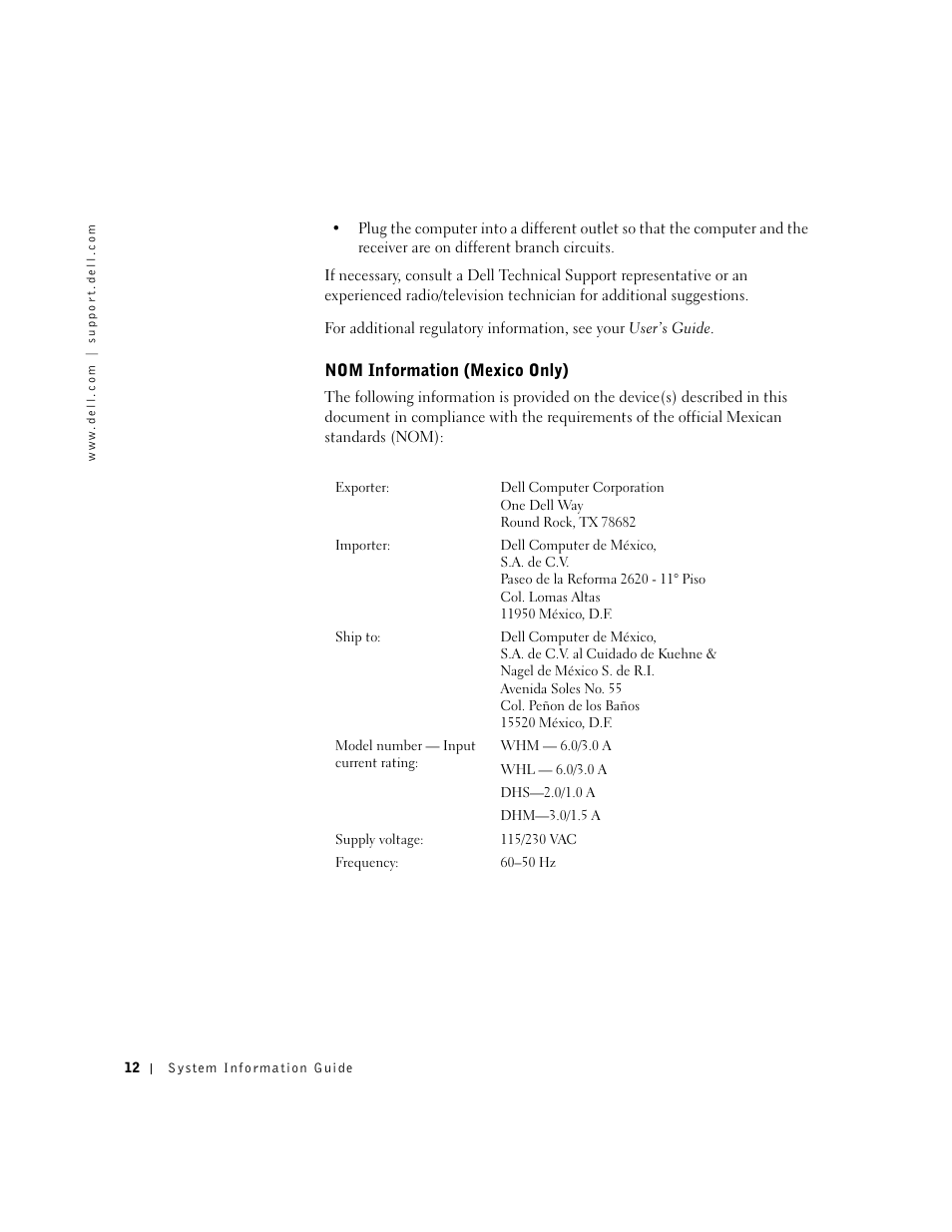 Nom information (mexico only) | Dell Precision 350 User Manual | Page 13 / 46