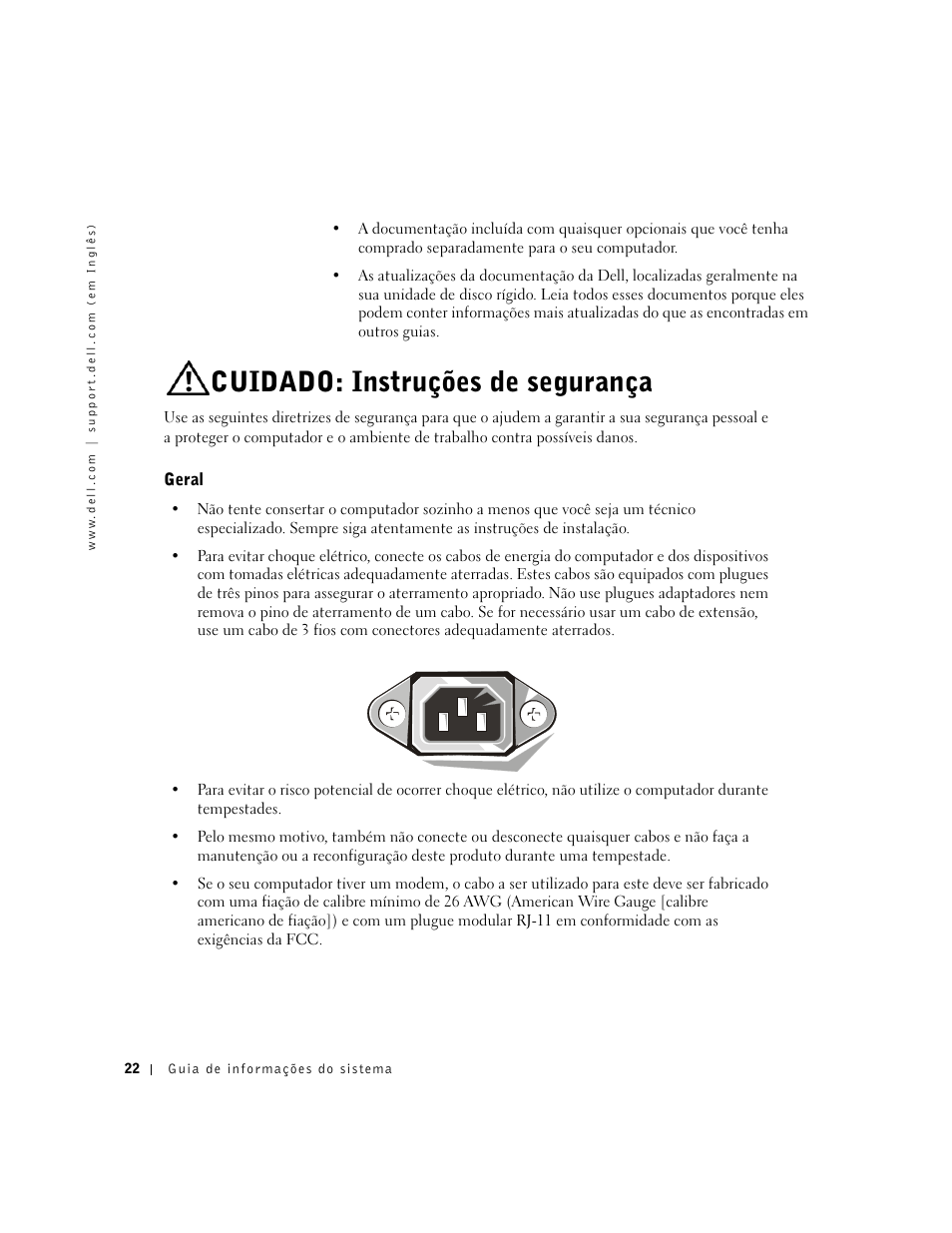 Cuidado: instruções de segurança, Geral | Dell Precision 350 User Manual | Page 23 / 46