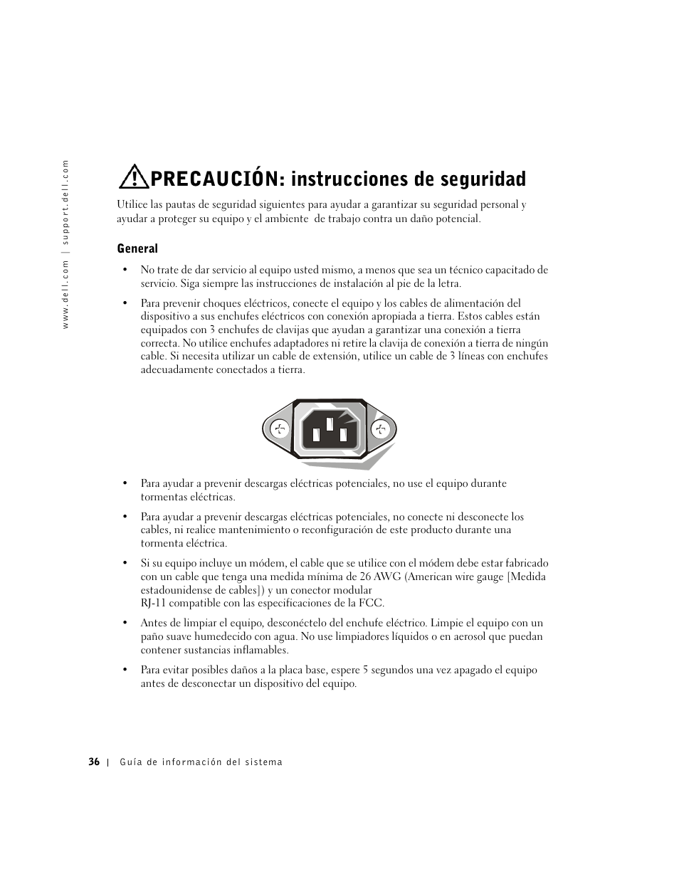 Precaución: instrucciones de seguridad, General | Dell Precision 350 User Manual | Page 37 / 46
