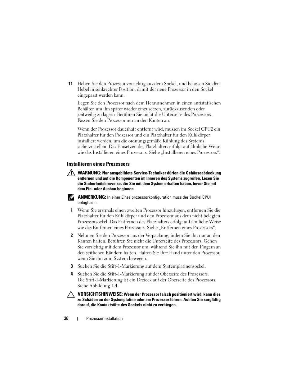 Installieren eines prozessors | Dell PowerEdge M610 User Manual | Page 36 / 70