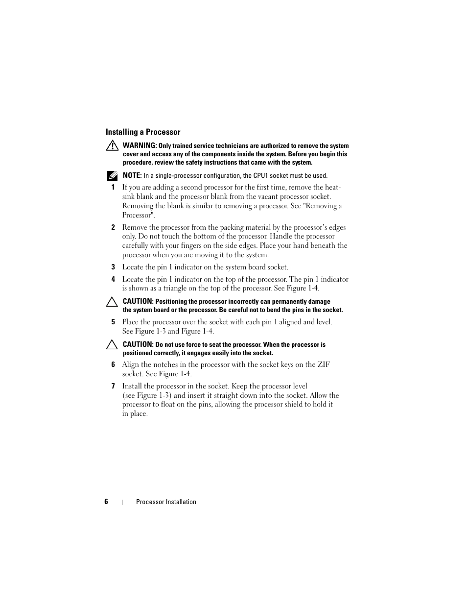 Installing a processor | Dell PowerEdge M610 User Manual | Page 6 / 70