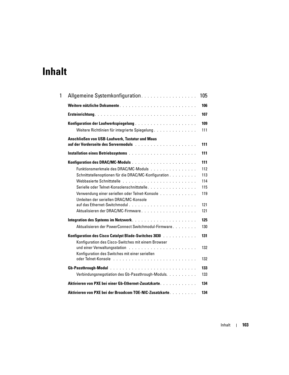 Inhalt, 1allgemeine systemkonfiguration | Dell POWEREDGE 1955 User Manual | Page 105 / 206