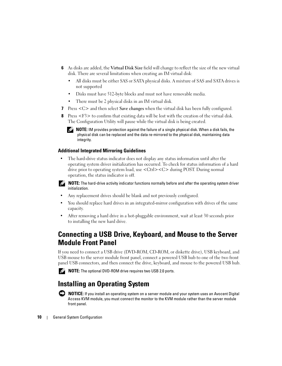 Additional integrated mirroring guidelines, Installing an operating system | Dell POWEREDGE 1955 User Manual | Page 12 / 206