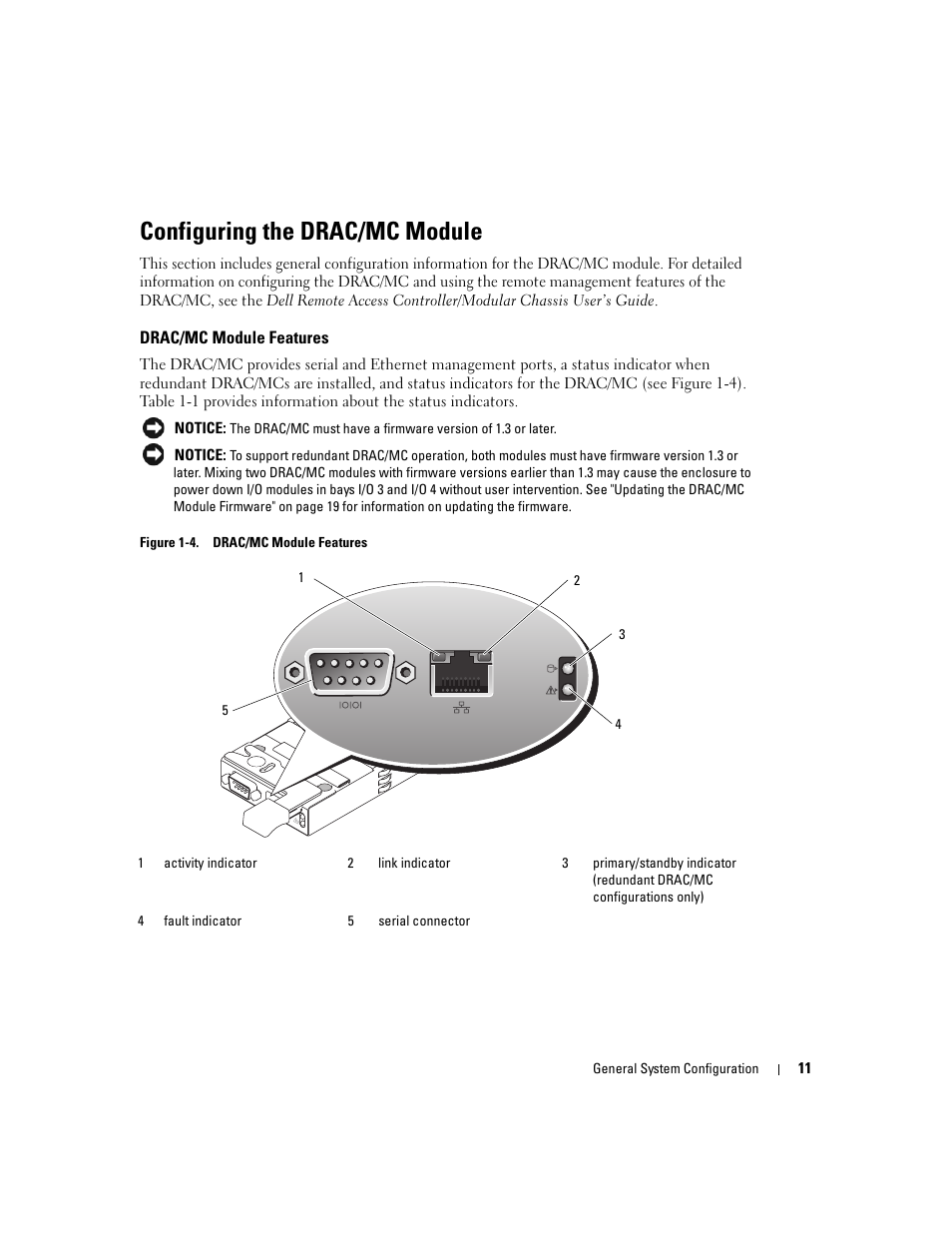 Configuring the drac/mc module, Drac/mc module features, Figure 1-4 | Dell POWEREDGE 1955 User Manual | Page 13 / 206