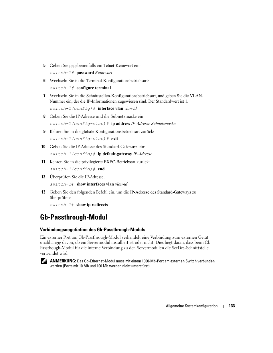 Gb-passthrough-modul, Verbindungsnegotiation des gb-passthrough-moduls | Dell POWEREDGE 1955 User Manual | Page 135 / 206