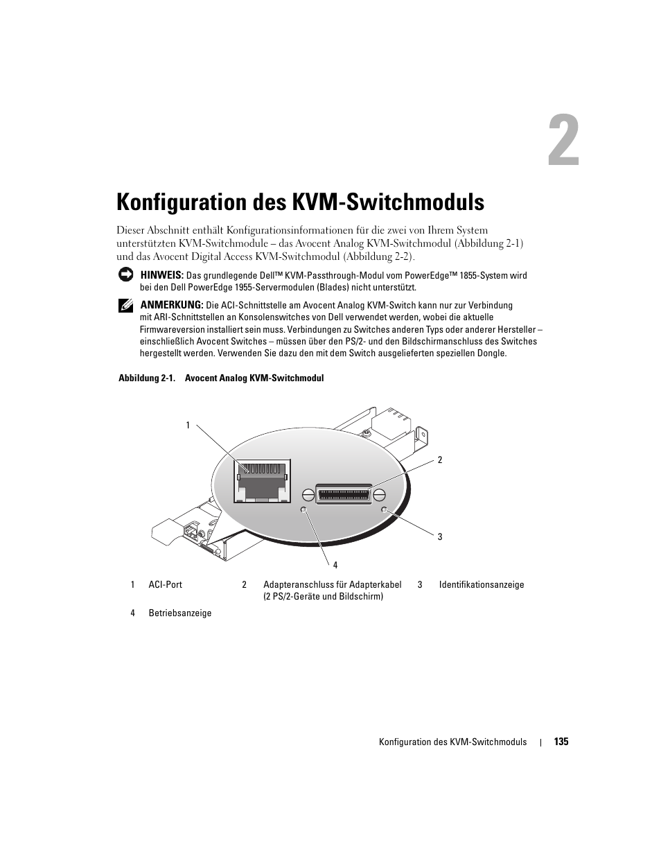 Konfiguration des kvm-switchmoduls | Dell POWEREDGE 1955 User Manual | Page 137 / 206