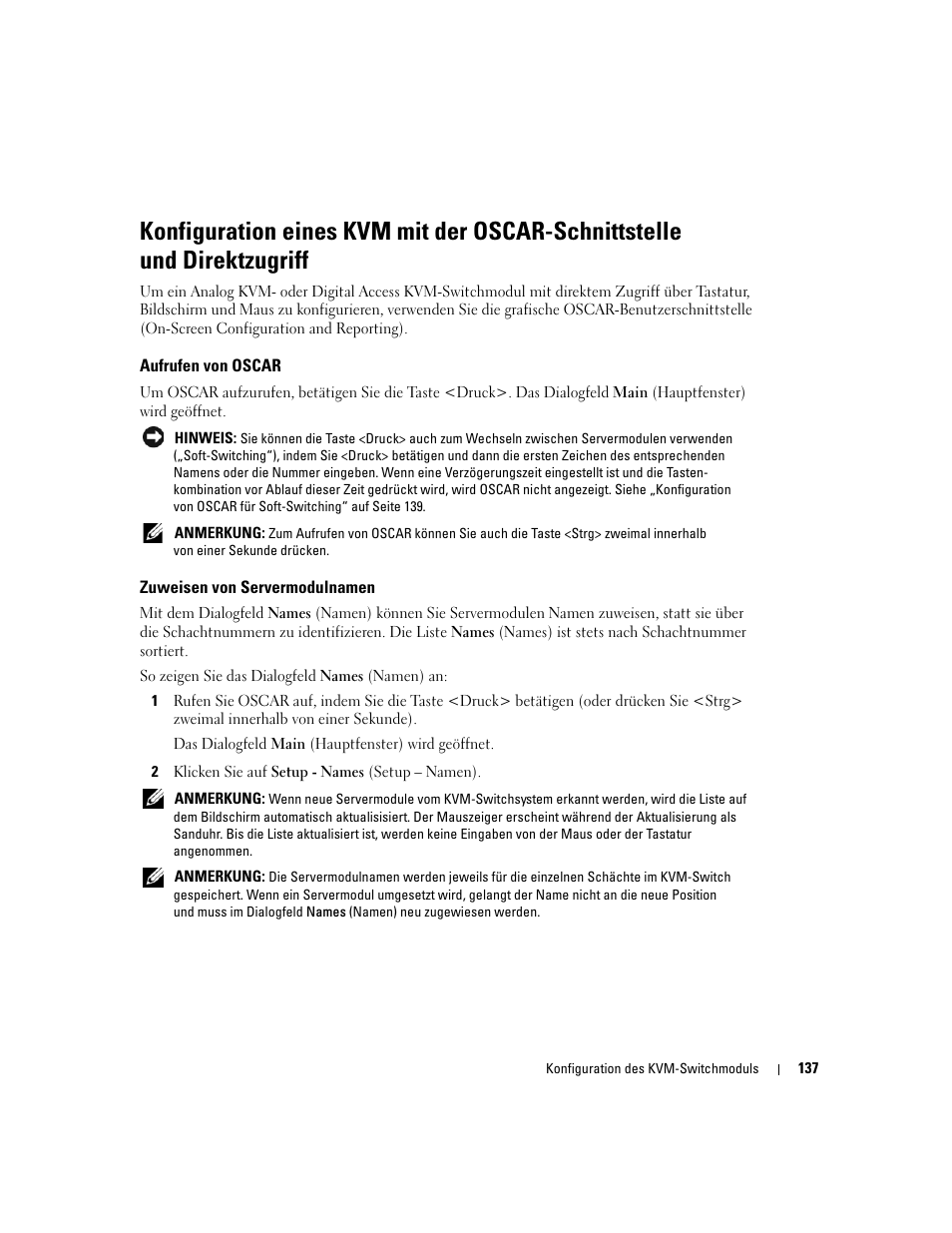 Aufrufen von oscar, Zuweisen von servermodulnamen | Dell POWEREDGE 1955 User Manual | Page 139 / 206