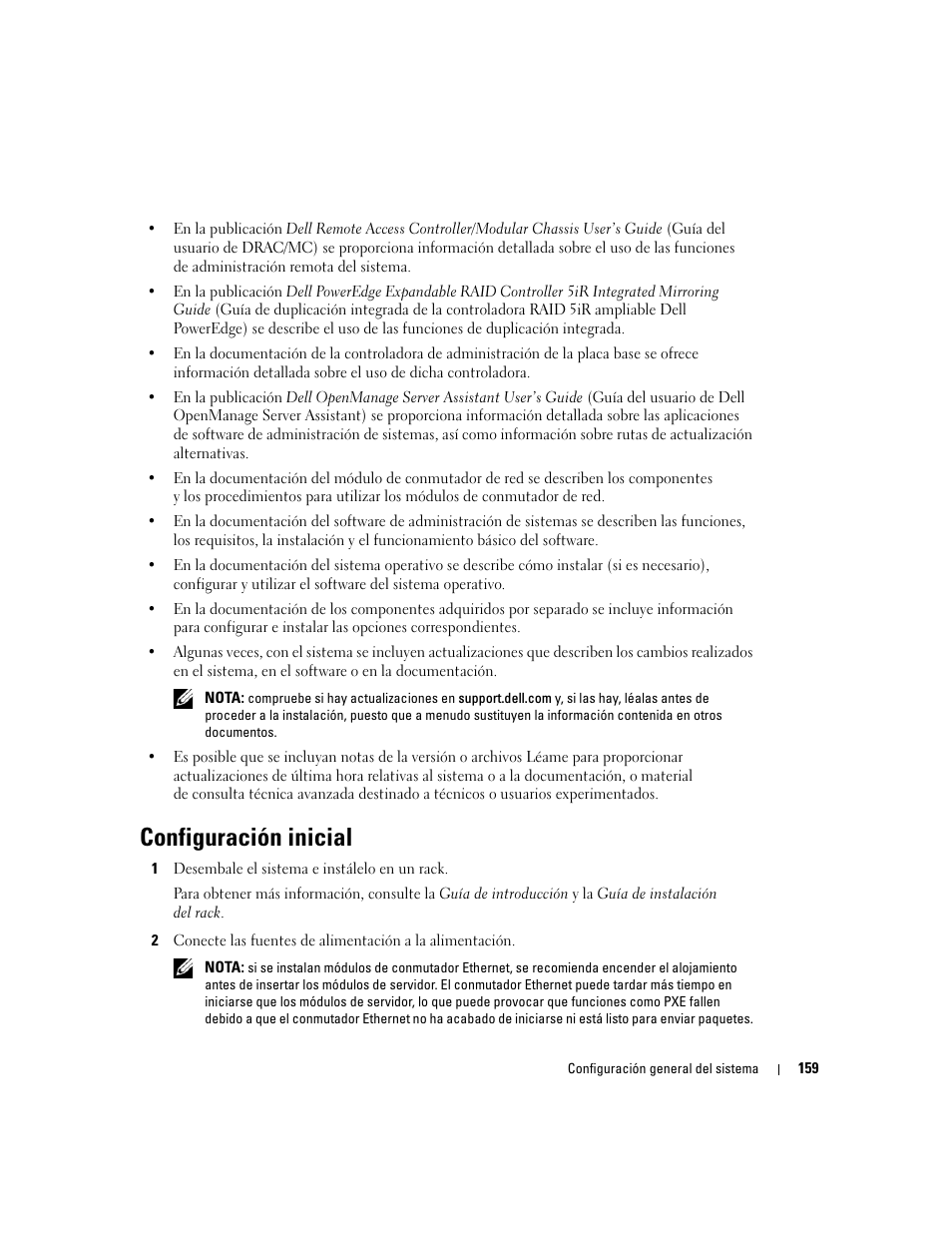 Configuración inicial | Dell POWEREDGE 1955 User Manual | Page 161 / 206