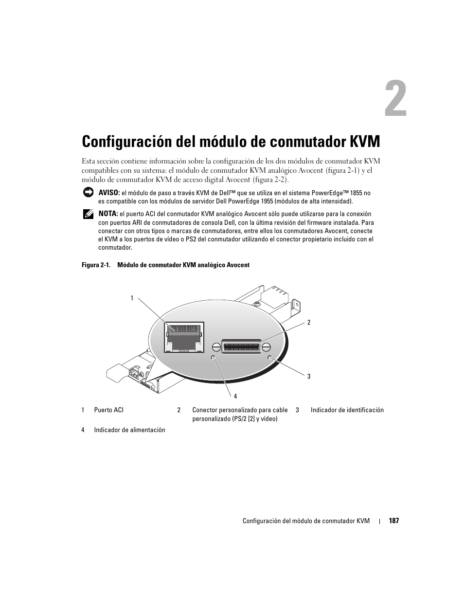 Configuración del módulo de conmutador kvm | Dell POWEREDGE 1955 User Manual | Page 189 / 206