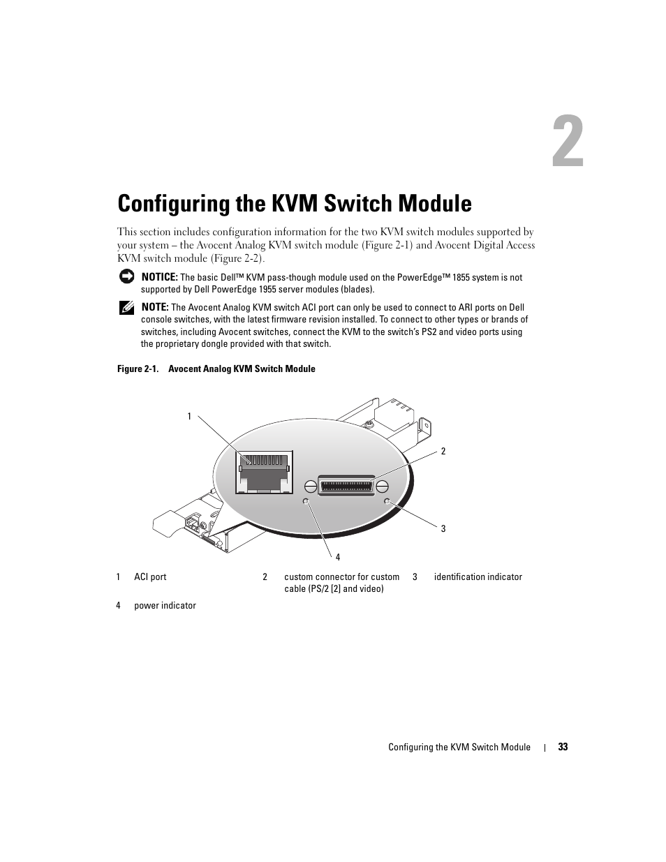 Configuring the kvm switch module | Dell POWEREDGE 1955 User Manual | Page 35 / 206