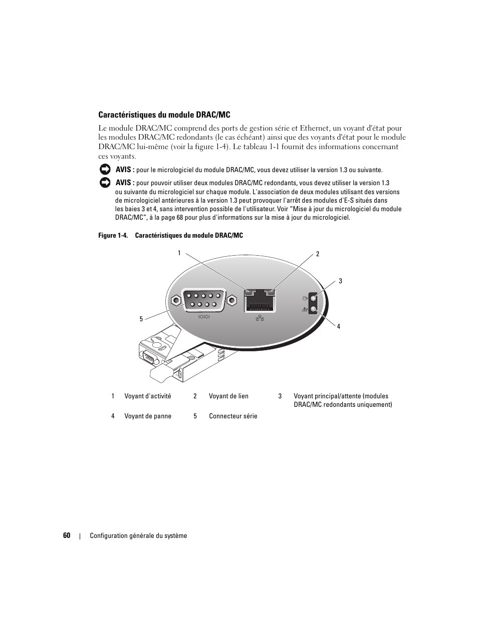 Caractéristiques du module drac/mc, Ir la figure 1-4 | Dell POWEREDGE 1955 User Manual | Page 62 / 206