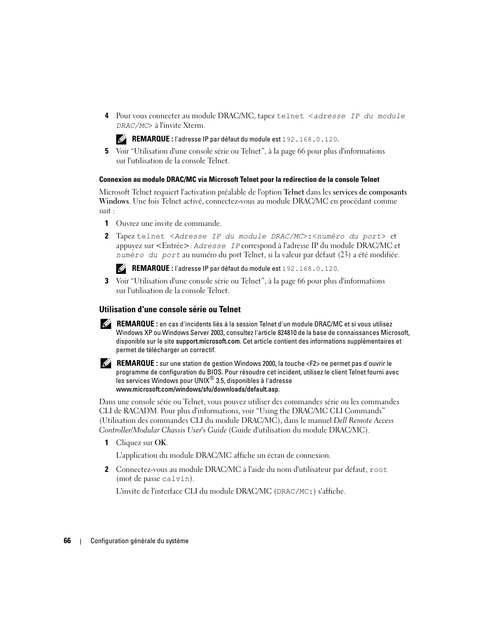 Utilisation d'une console série ou telnet | Dell POWEREDGE 1955 User Manual | Page 68 / 206