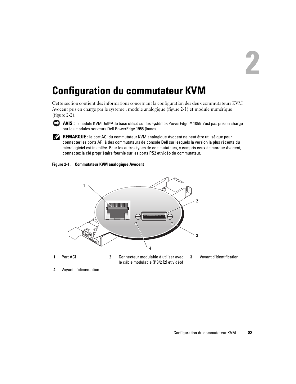 Configuration du commutateur kvm | Dell POWEREDGE 1955 User Manual | Page 85 / 206