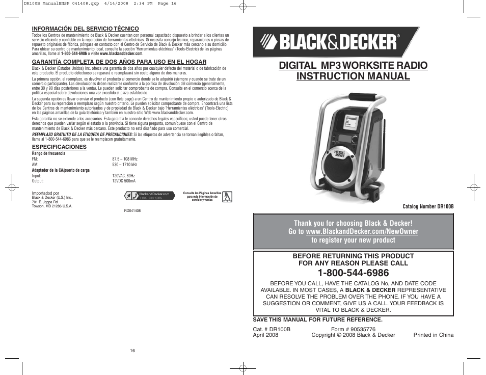 Black & Decker DR100B User Manual | 8 pages