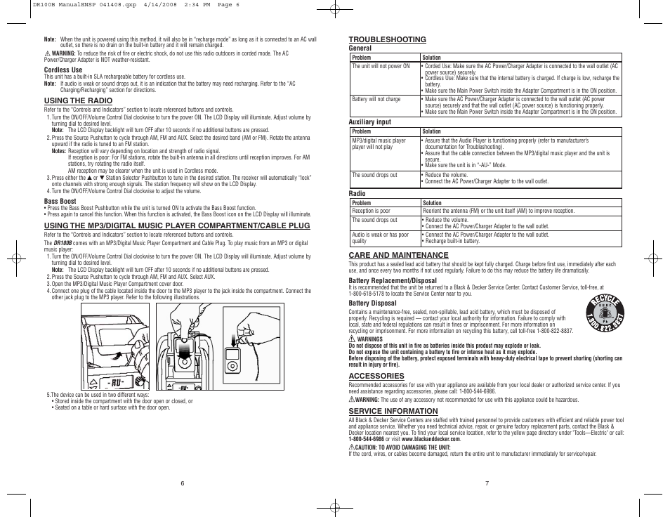 Black & Decker DR100B User Manual | Page 4 / 8
