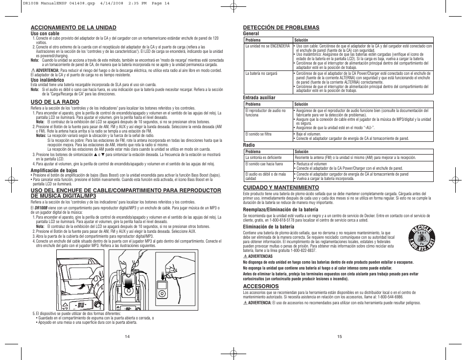 Black & Decker DR100B User Manual | Page 8 / 8