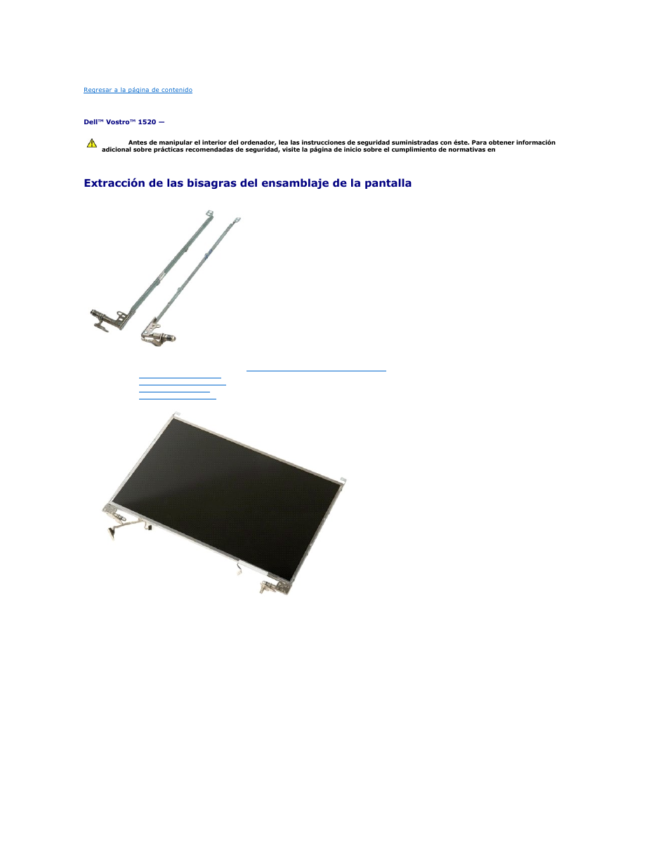 Bisagras del ensamblaje de la pantalla | Dell Vostro 1520 (Early 2009) User Manual | Page 20 / 78