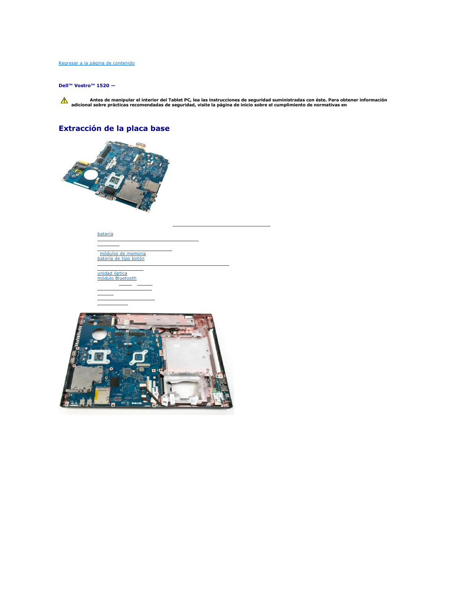 Placa base, Extracción de la placa base | Dell Vostro 1520 (Early 2009) User Manual | Page 63 / 78