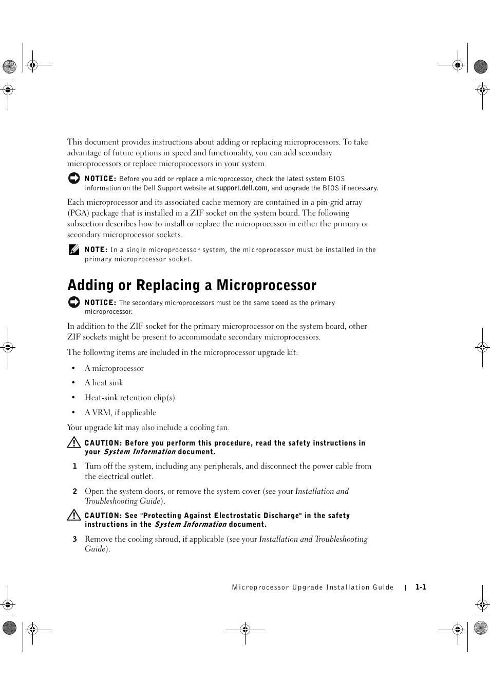 Adding or replacing a microprocessor | Dell PowerEdge 750 User Manual | Page 3 / 56