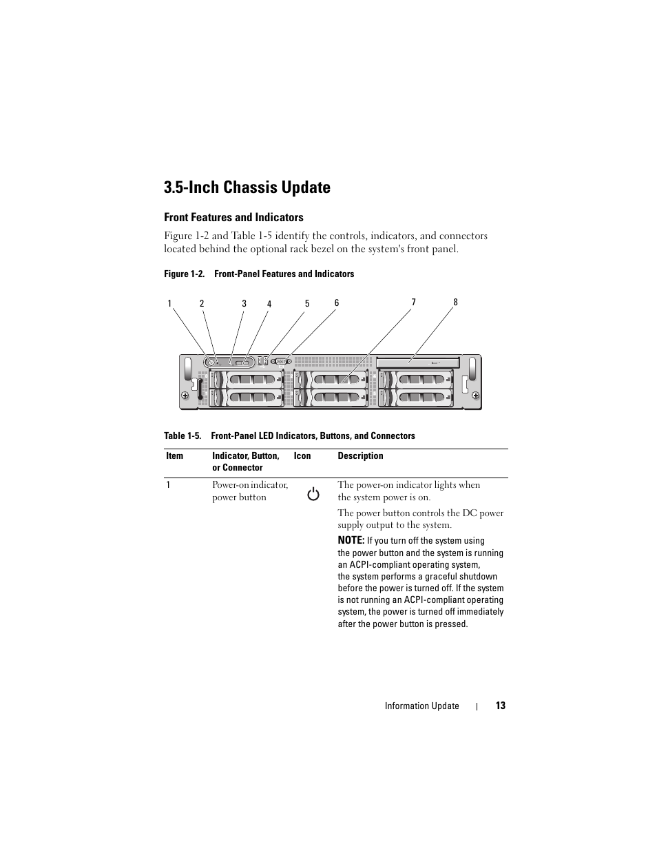 Inch chassis update, Front features and indicators | Dell PowerEdge 2970 User Manual | Page 13 / 138