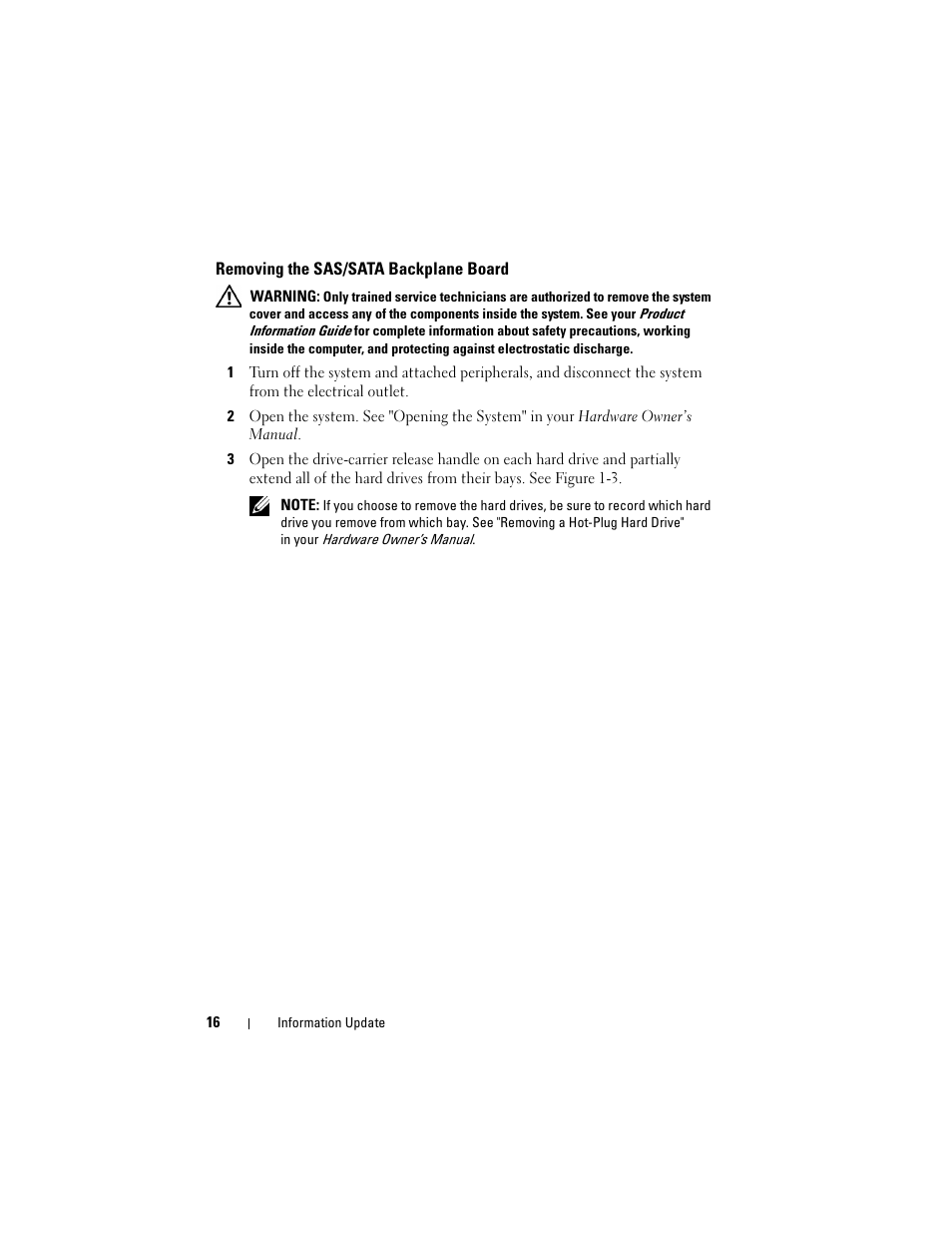 Removing the sas/sata backplane board | Dell PowerEdge 2970 User Manual | Page 16 / 138