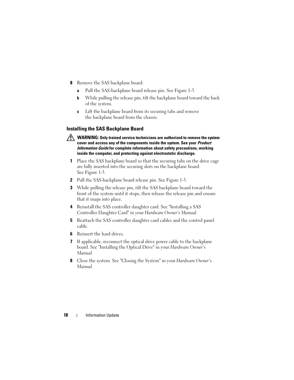 Installing the sas backplane board | Dell PowerEdge 2970 User Manual | Page 18 / 138