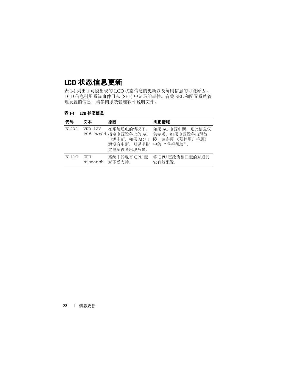 Lcd 状态信息更新 | Dell PowerEdge 2970 User Manual | Page 28 / 138