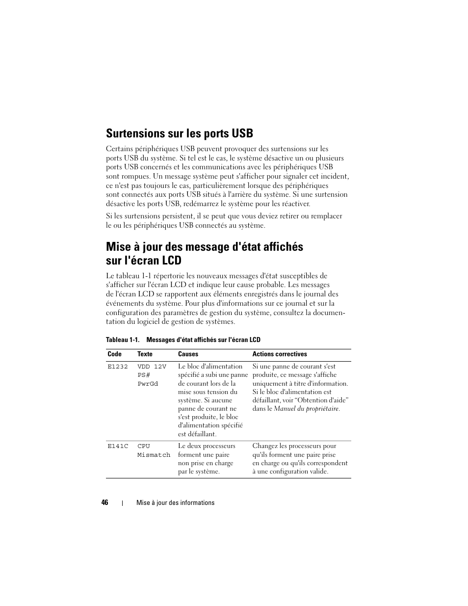 Surtensions sur les ports usb | Dell PowerEdge 2970 User Manual | Page 46 / 138