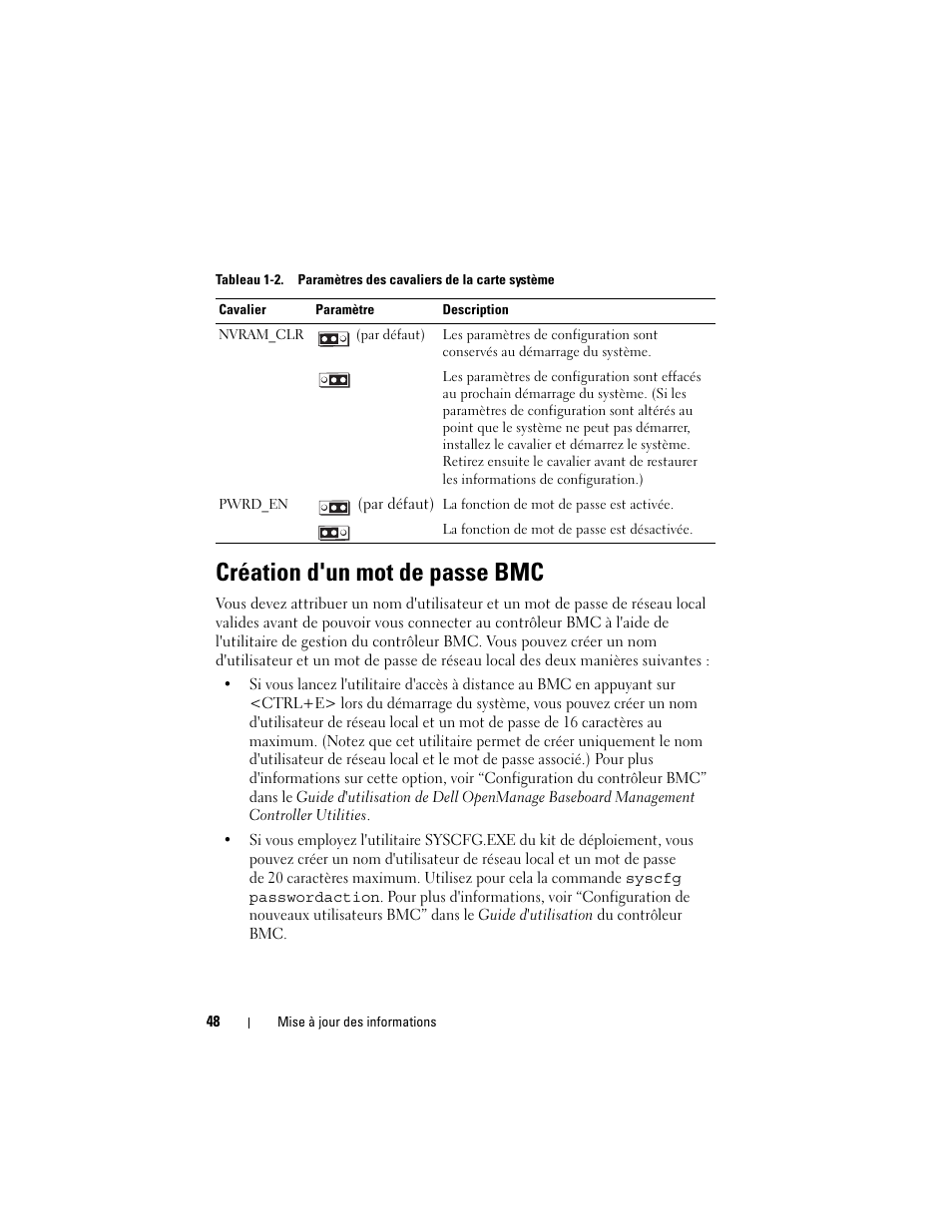 Création d'un mot de passe bmc | Dell PowerEdge 2970 User Manual | Page 48 / 138