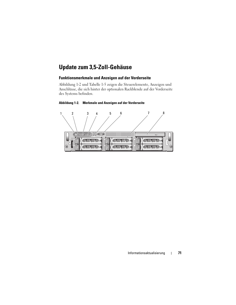 Update zum 3,5-zoll-gehäuse, Funktionsmerkmale und anzeigen auf der vorderseite | Dell PowerEdge 2970 User Manual | Page 71 / 138