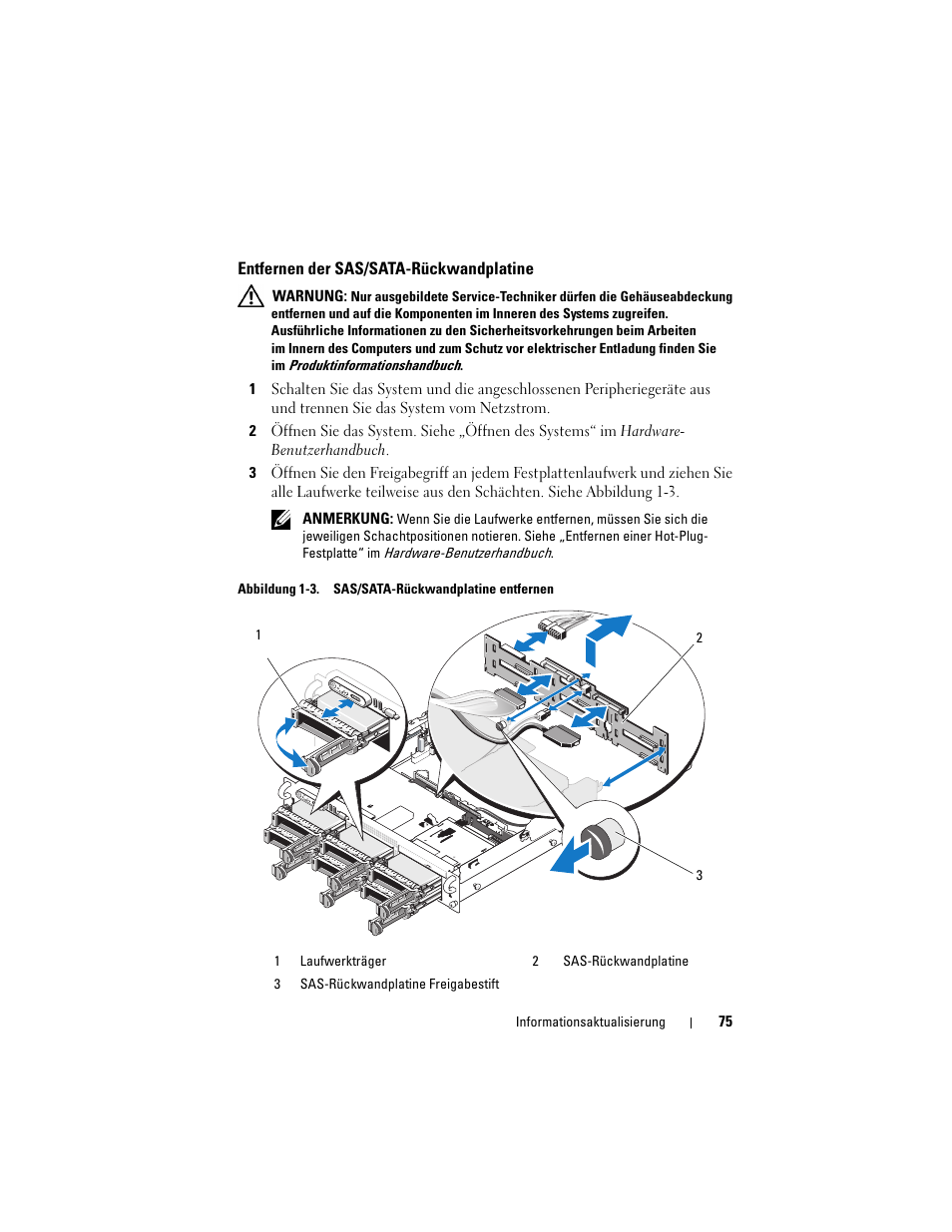 Entfernen der sas/sata-rückwandplatine | Dell PowerEdge 2970 User Manual | Page 75 / 138