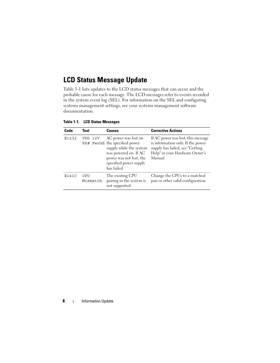 Lcd status message update | Dell PowerEdge 2970 User Manual | Page 8 / 138