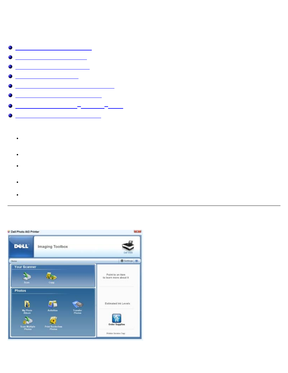 Descripción del software, Descripción del, Software | Utilización del dell imaging toolbox | Dell V305w All In One Wireless Inkjet Printer User Manual | Page 5 / 114